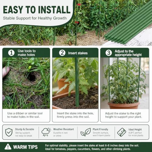 Garden Stakes, 15 Pack 8 FT Steel Plant Garden Tomato Stakes with Plastic Coat for Climbing Plants (96 Inch)