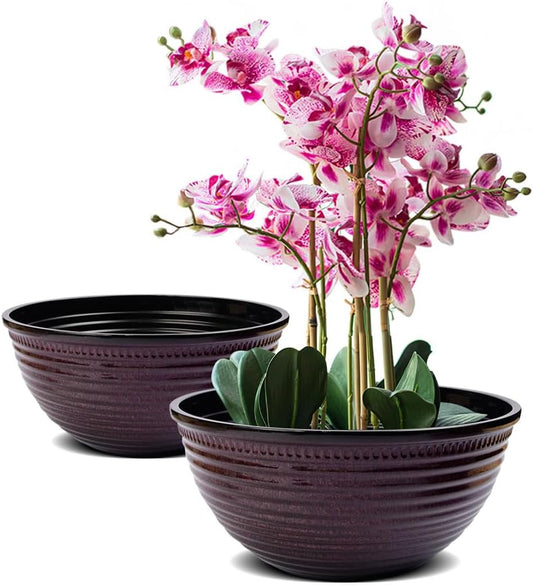 2 Pack 10 Inch Plant Pots,Durable Decorative Flower Pots Planters with Drainage Hole for Indoor and Outdoor Plants,Flowers,Succulents, Purple