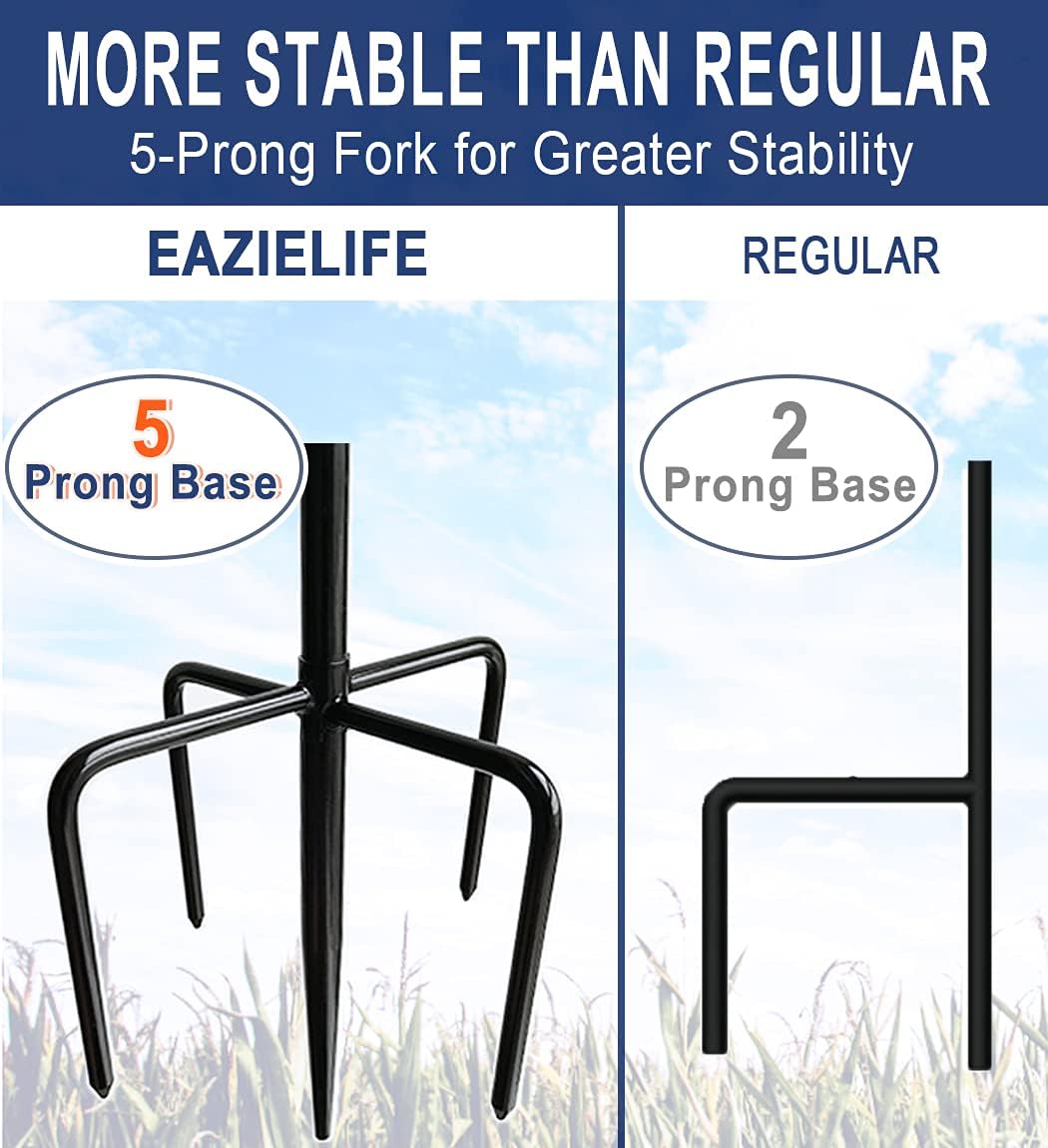 Shepherds Hook for Outdoor Bird Feeders Pole 92 Inch Tall, Adjustable Heavy Duty Garden Hanger Stake Pole with 5 Prong Base, Shiny Black (2 Packs)