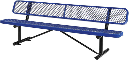 Outdoor Garden Bench, Cast Iron Metal Frame Patio Park Bench with Backrest, Portable Expanded Metal Black Bench, Commercial-Grade Outdoor Seating for Lawn, Patio, Park, Yard, Garden (Blue, 8FT/96'')