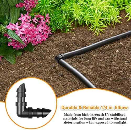 Drip Irrigation Elbow Fittings：50 Pieces Barbed Elbow Irrigation Parts with Sharp End Fits for 1/4 Inch Irrigation Tubing Drip Line Elbow Connectors for Garden Lawn Irrigation System