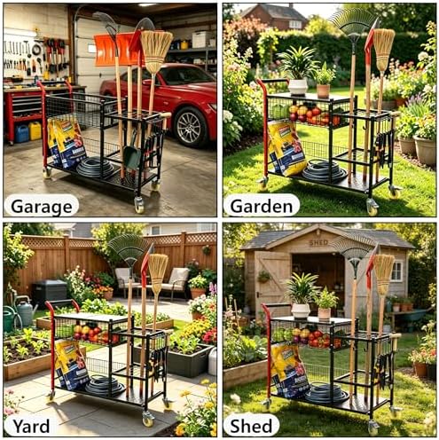 Anleolife 3-in-1 Garden Cart: Workstation, Harvest Basket & Tool Rack