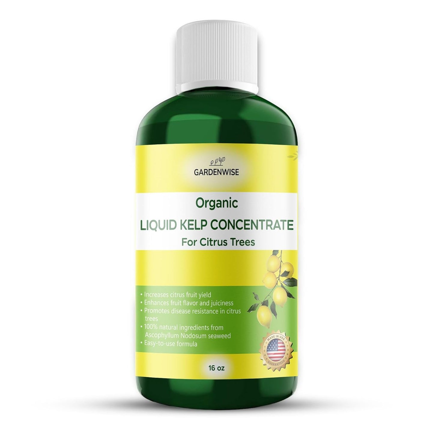 Organic Premium Kelp Seaweed Fertilizer: All-in-One Citrus Tree Fertilizer for Meyer Lemon, Lime, and Other Fruiting Trees - Liquid Plant Food for Potted & Outdoor Citrus Trees (16 OZ)