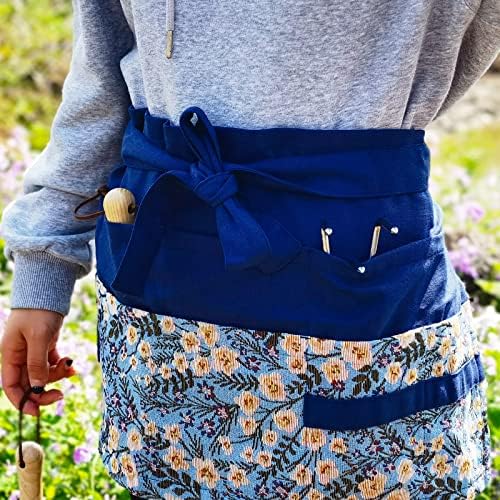 Gardening Apron Women, Half Floral Serve Garden Apron with 8 Pockets