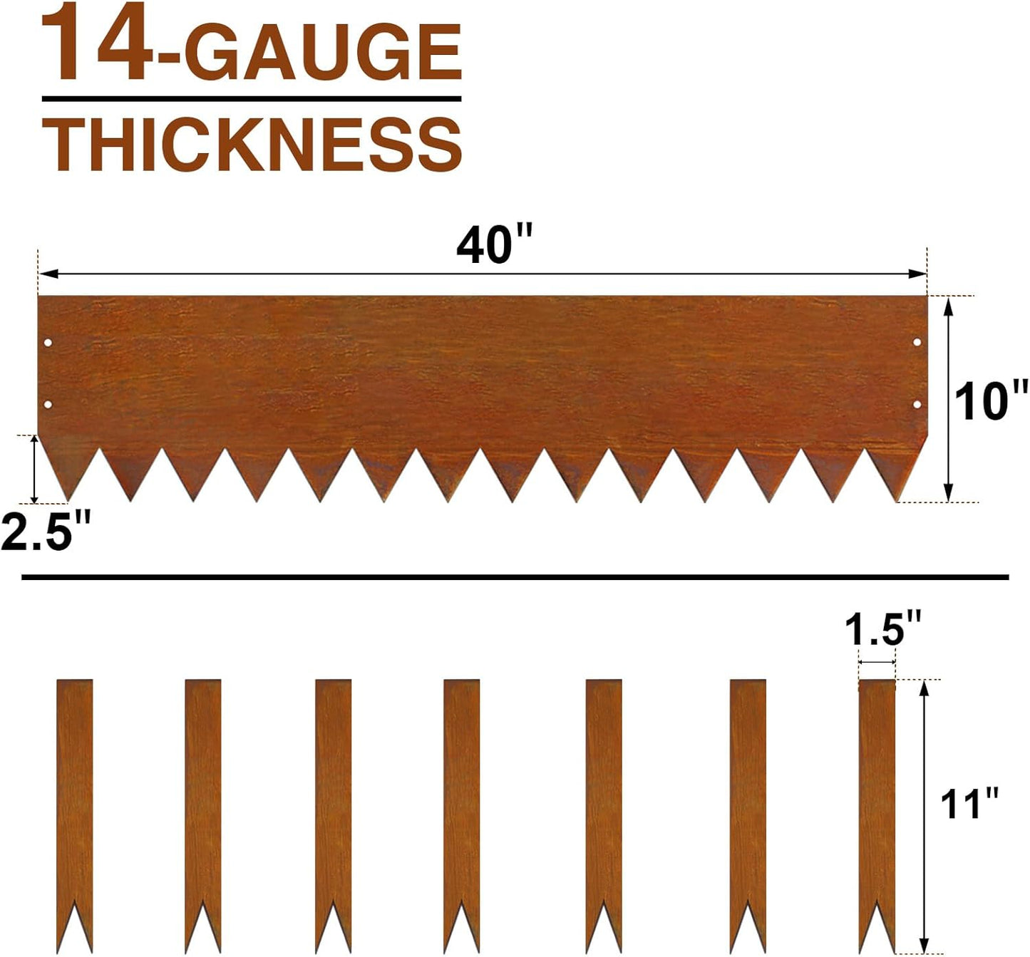 40" LX10 H Corten Steel Landscape Edging, 6 Pack Metal Landscape Edging, Landscape Edging with 7 Clips and Gloves for Lawn, Flower Bed, Yard (Rust-Colored)