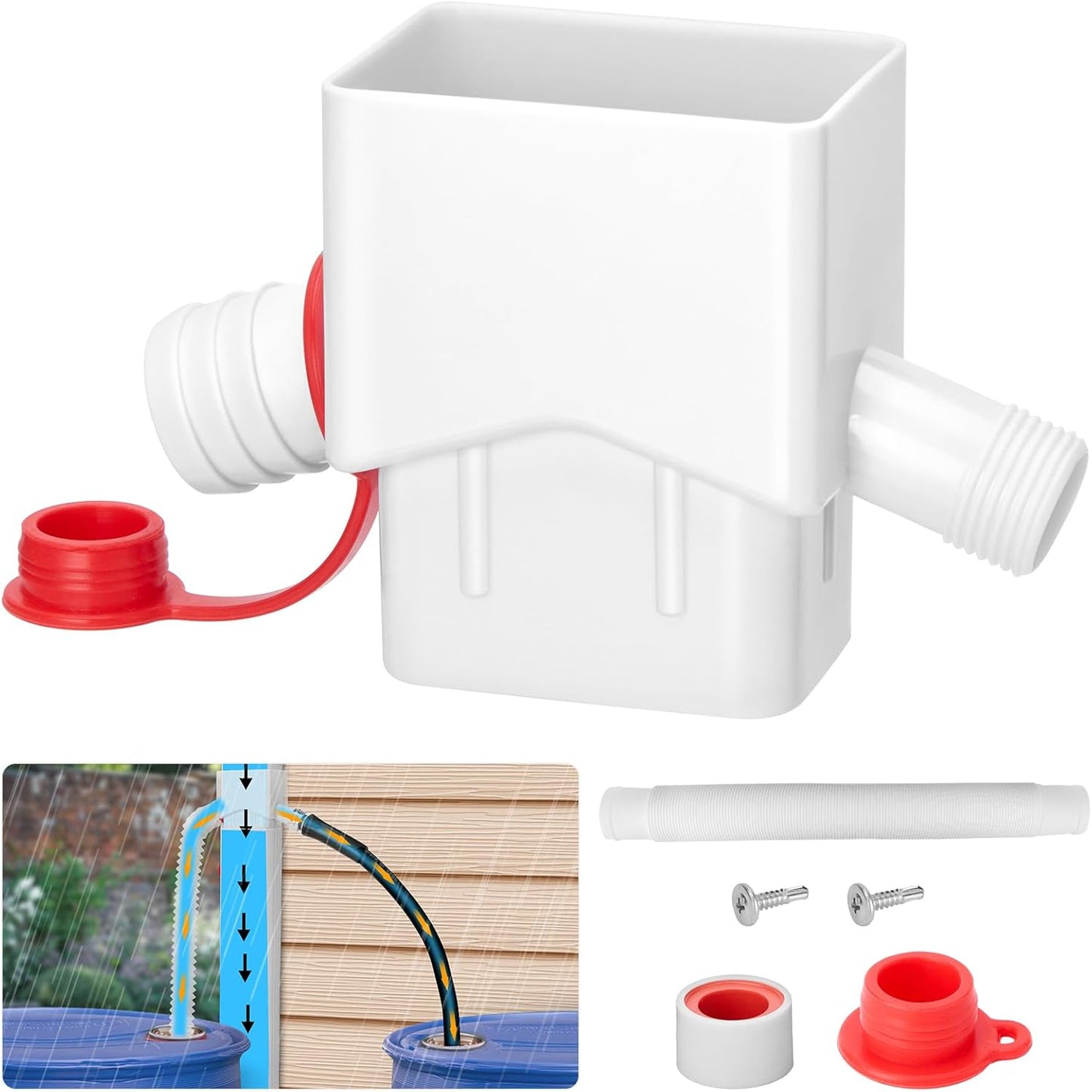 Downspout Diverter, WADEO Rain Barrel Diverter Fits for 2"x 3" Standard Downspout, Rainwater Collection System with Two Water Outlets to Collect Rainwater from Gutter, with 5FT Hose