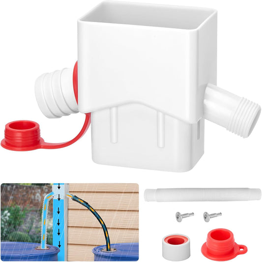 Downspout Diverter, WADEO Rain Barrel Diverter Fits for 2"x 3" Standard Downspout, Rainwater Collection System with Two Water Outlets to Collect Rainwater from Gutter, with 5FT Hose