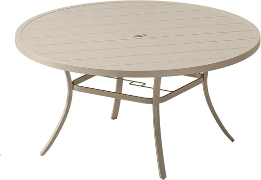 DIFY 53" Round Outdoor Patio Dining Table for 8, Metal Patio Table with 1.57" Adjustable Umbrella Hole, All-Weather Dining Furniture Table for Backyard Lawn Garden, Cream