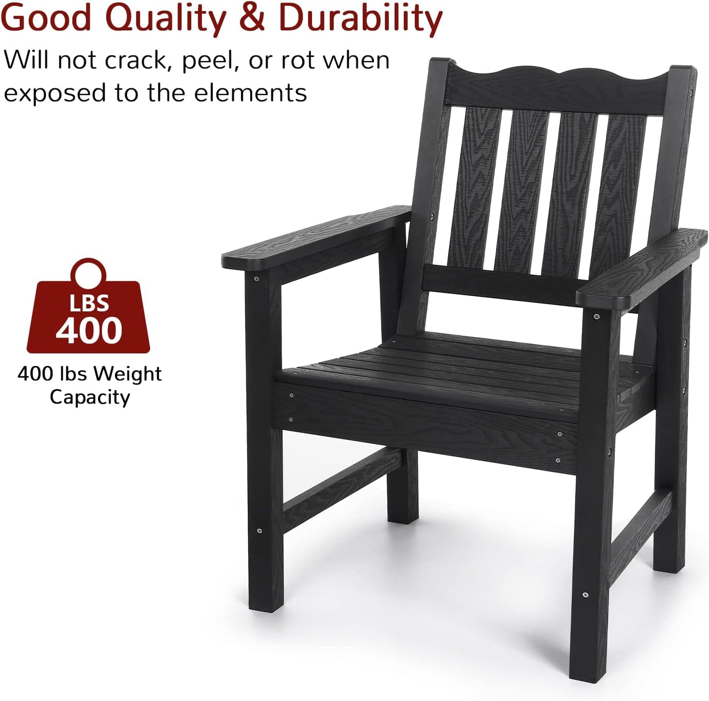 Stoog All-Weather Patio Chairs Set of 2, Outdoor Dining Chairs with Curved Backrest, 400 lbs Support Garden Chair, Black
