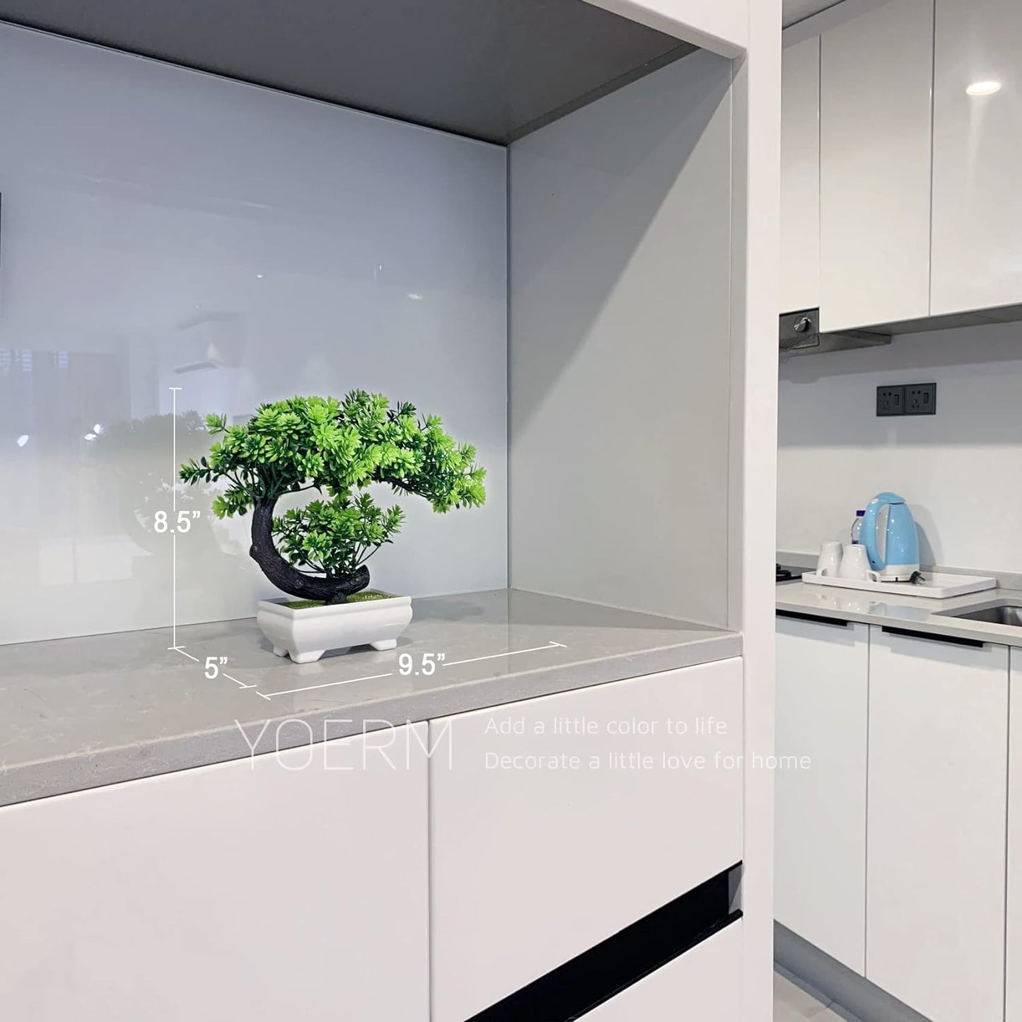 Small Artificial Plants Greenery Desktop Bonsai - Green Plastic Fake Plants for Home Decor, Indoor Bookshelf, Office Desk and Bathroom Room Decor, Tall 8.5"