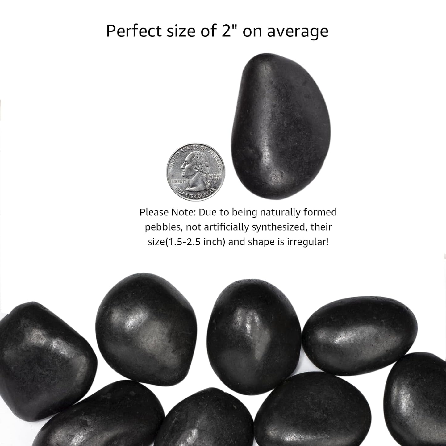 40 lbs Black River Rocks - Large Polished Black Pebbles for Plants & Garden Decorative Stones，2-3" Polished Pebbles for Landscaping, Fish Tanks, Flower Pots, Water Fountains