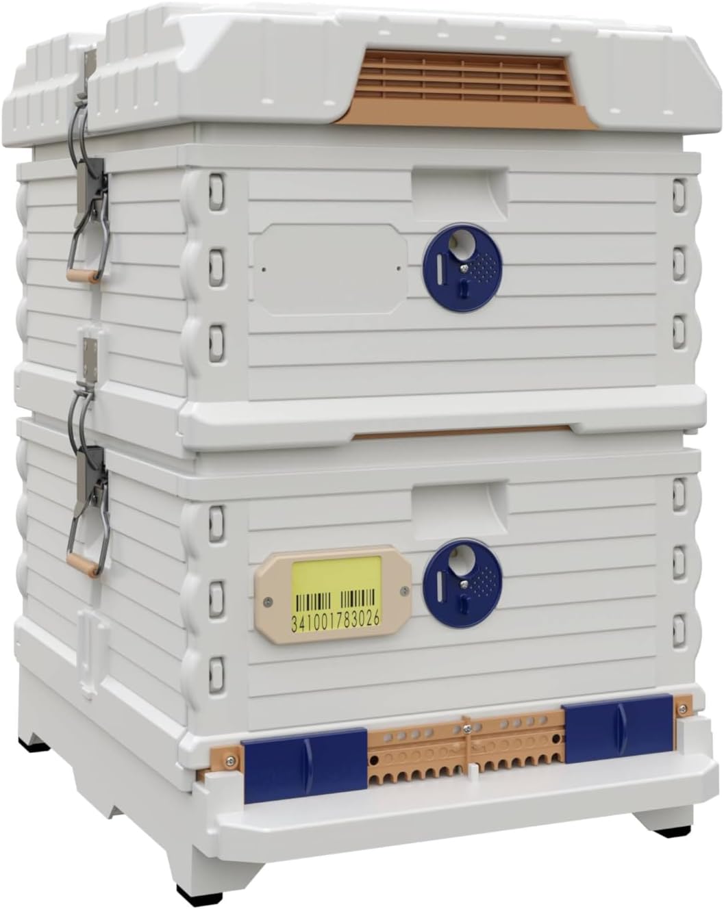 Ergo Insulated 10 Frame Bee Hive Set [NO Frames Included] (Double Deep, White Body Blue Entrance)