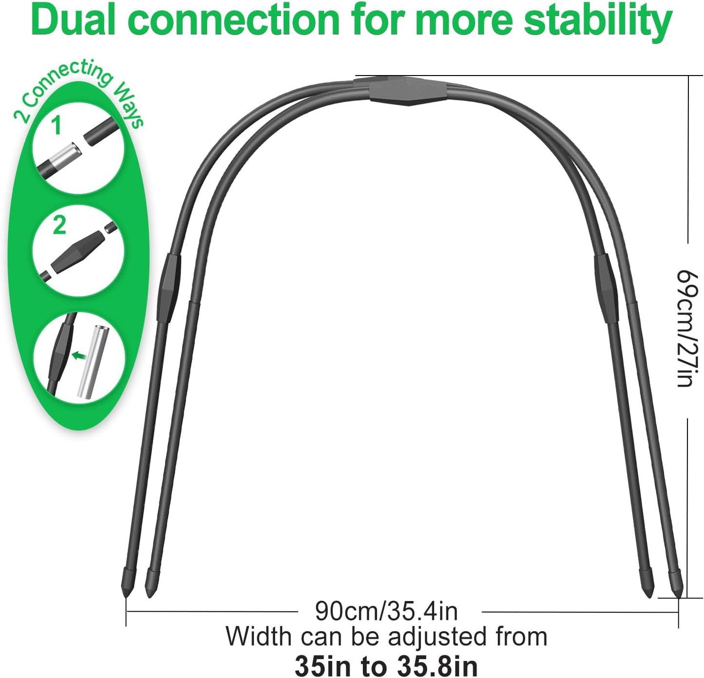 FOTMISHU 8pcs Garden Hoops for Raised Beds, 37.4"x 27.5" Greenhouse Hoops for Row Cover Garden Netting, Rust-Free Garden Tunnel, Reuseable Gardening Supplies for Plants (8pcs L- 37.4"x 27.5")