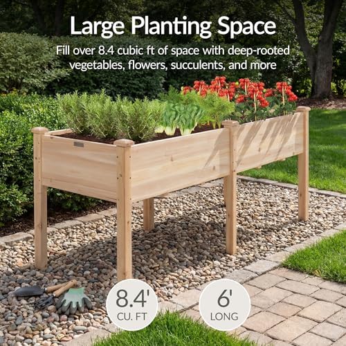 Best Choice Products 72x24x30in Raised Garden Bed, Elevated Wood Planter Box Stand for Backyard, Patio, Balcony w/Divider Panel, 6 Legs, 300lb Capacity - Natural