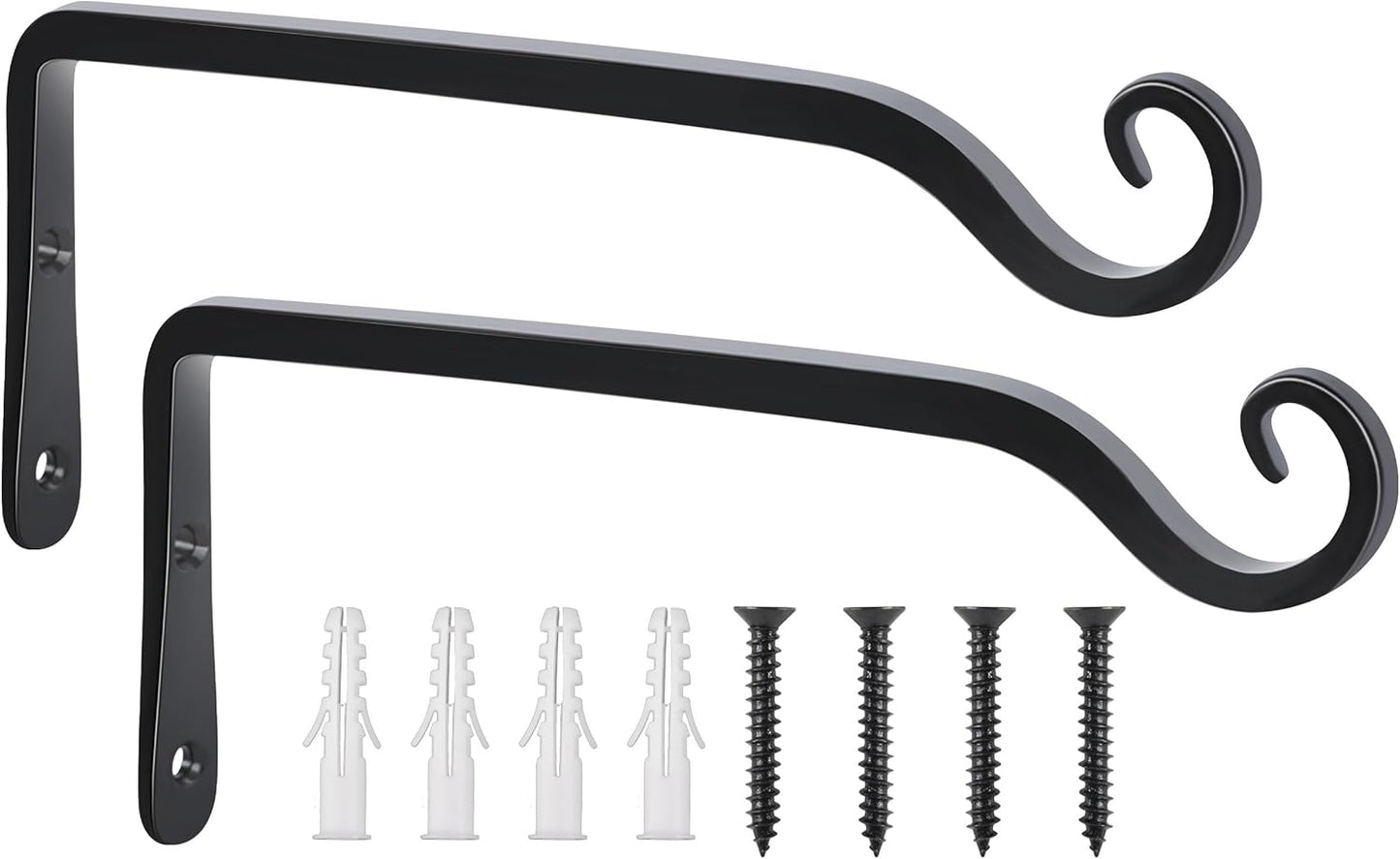 FEED GARDEN Wall Hook Hanging Plant Bracket 10 Inch 2 Pack, Hand-Forged Plant Hanger for Hanging Bird Feeders, Wind Chimes, Flower Baskets, Yoga Mat, Indoor/Outdoor Use, Black