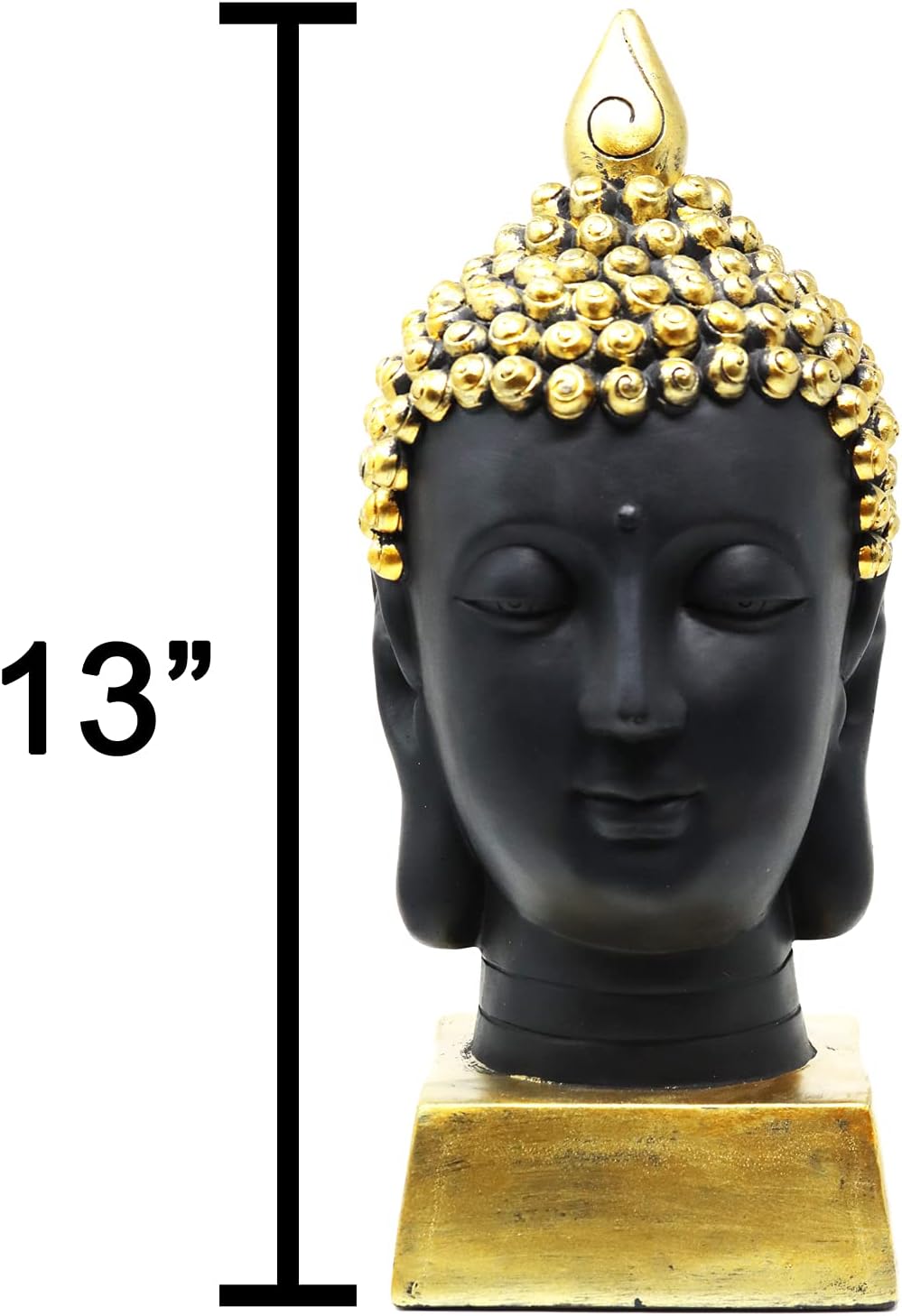 Seraphic Buddha Head Statue for Home Decor or Outdoor, Gold, 13" Tall