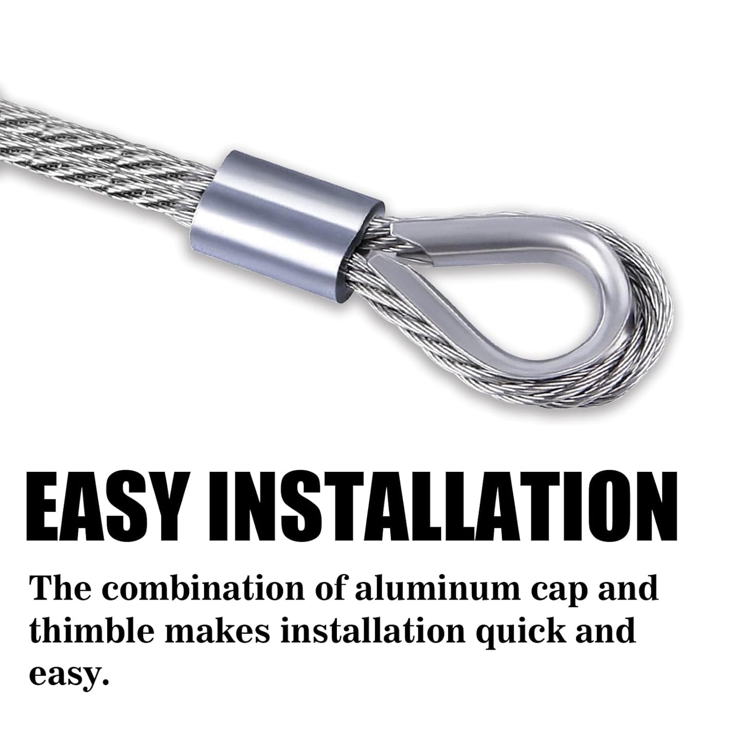 Metal Wire 1/8 inch Carbon Steel Galvanized Cable 100FT Length Aircraft Cable 7x7 Strand Core Picture Hanging Wire with 10 Pcs Thimbles and 20 Pcs Aluminum Sleeves