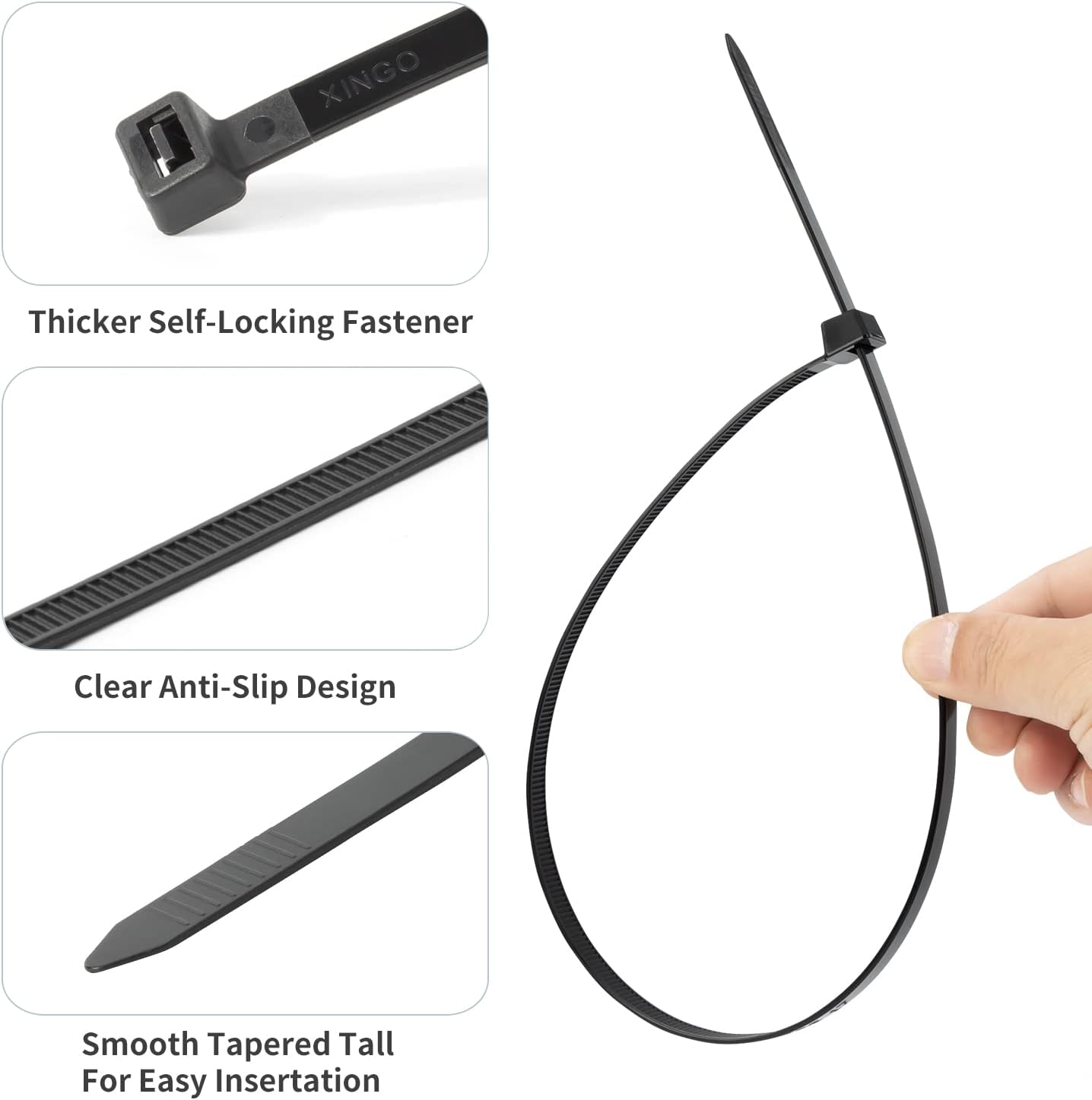 XINGO 60 inch Blcak Zip Ties Heavy Duty 20 PCS, 250 lbs Ultra Strong Plastic Wire Ties, Large Cable Ties Extra Long Tie Wraps, Indoor and Outdoor UV Resistant