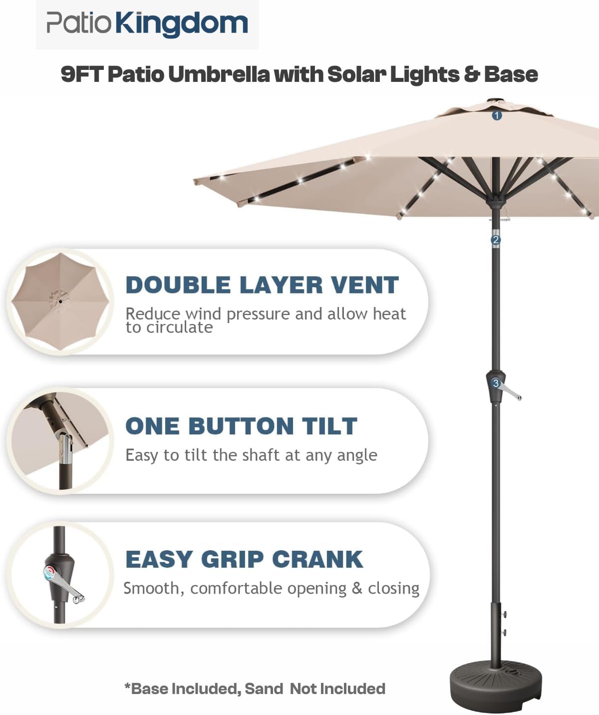 3-Piece Outdoor Bar Set with Beige 9FT Patio Umbrella, HDPE Tall Balcony Adirondack Chairs and Table, All-Weather Outdoor Bar Stools for Patio (Black)