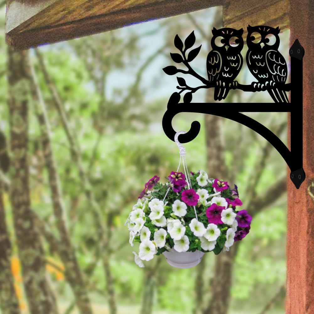 peacoblue Iron Plant Hangers Hooks for Outdoor Indoor Hanging Plants Flower Fern Pots Lantern Bird Feeder Wind Chimes, 12"x14" Owl Weather Resistant Metal Wall Holder for Porch Garden Farmhouse(Owl)