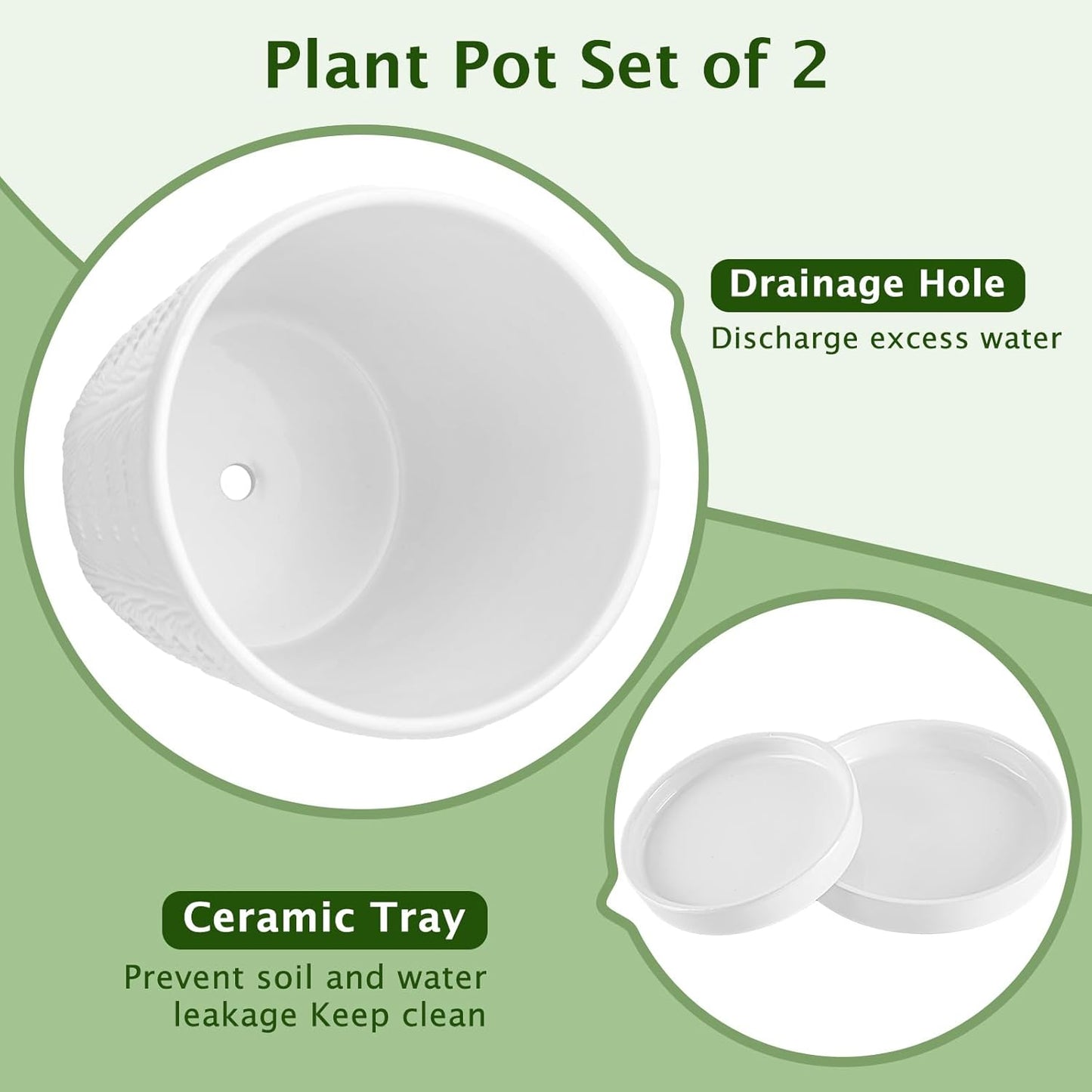 EFISPSS Ceramic Plant Pots, 5+6 Inch Pots for Indoor Plants, Planters with Drainage Holes and Tray, Modern Flower Pots Gardening Home Desktop Office Windowsill Decoration Gift Set of 2 - White