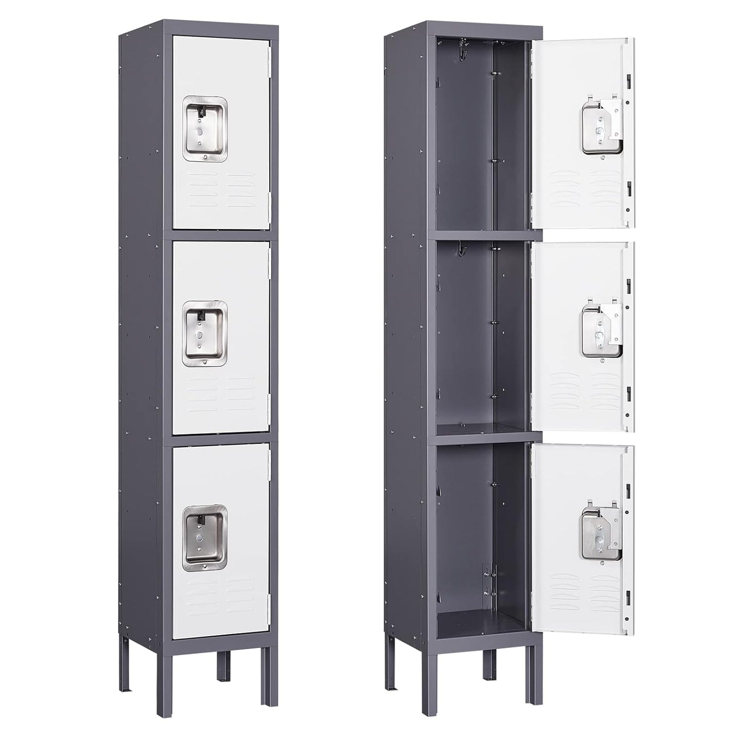 Yizosh Metal Lockers for Employees with Lock, Employees Locker Storage Cabinet with 1 Doors, Tall Steel Storage Locker for Gym, School, Office (Gray White, 3 Door)