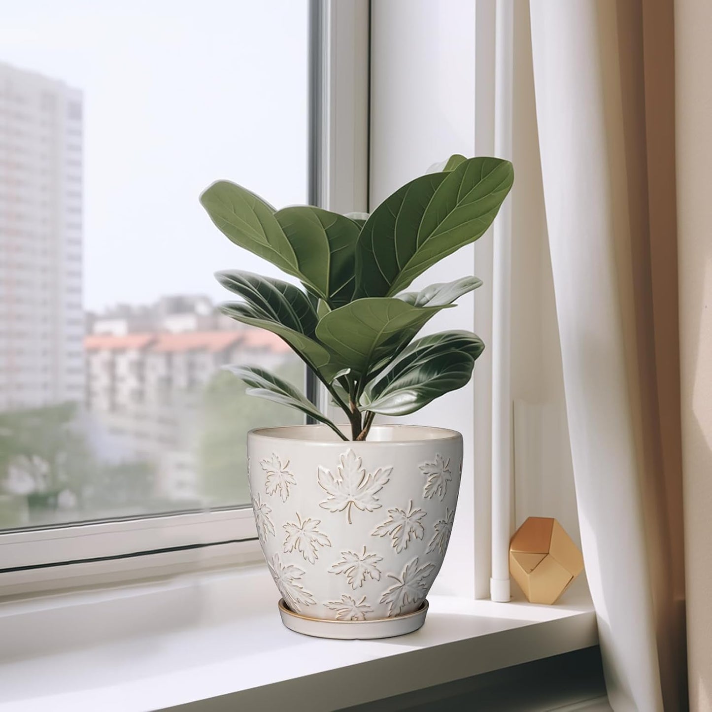 Ceramic Pots for Plants - 8 Inch Plant Pot with Drainage Hole and Saucer Large Planter Pot for Indoor Plants Outdoor Modern Flower Pot Home Decor White