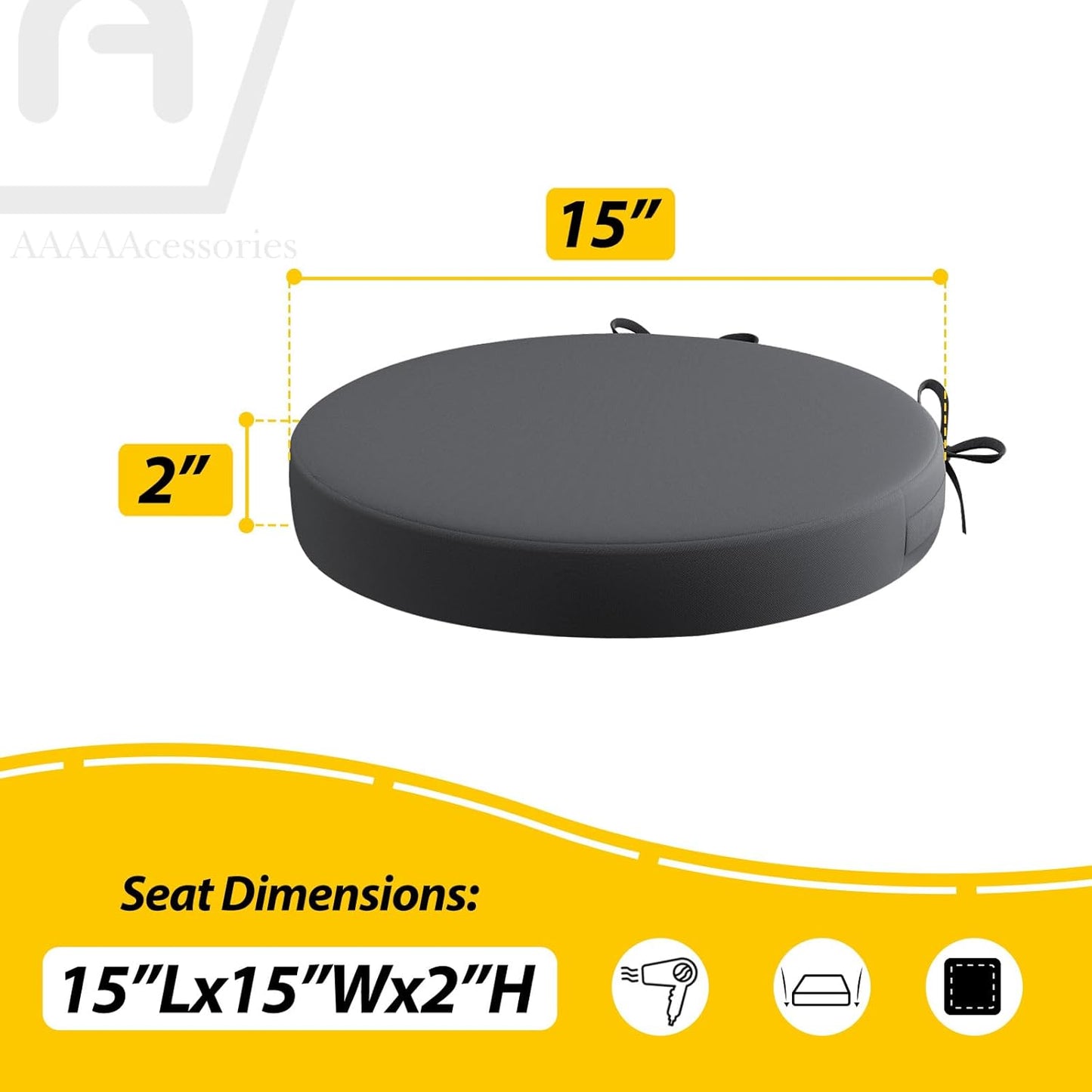 AAAAAcessories Outdoor Seat Cushions for Chairs, Waterproof, Fade-Resistant Patio Furniture Replacement Cushions, 15" x 15" x 2", Set of 2, Dark Gray