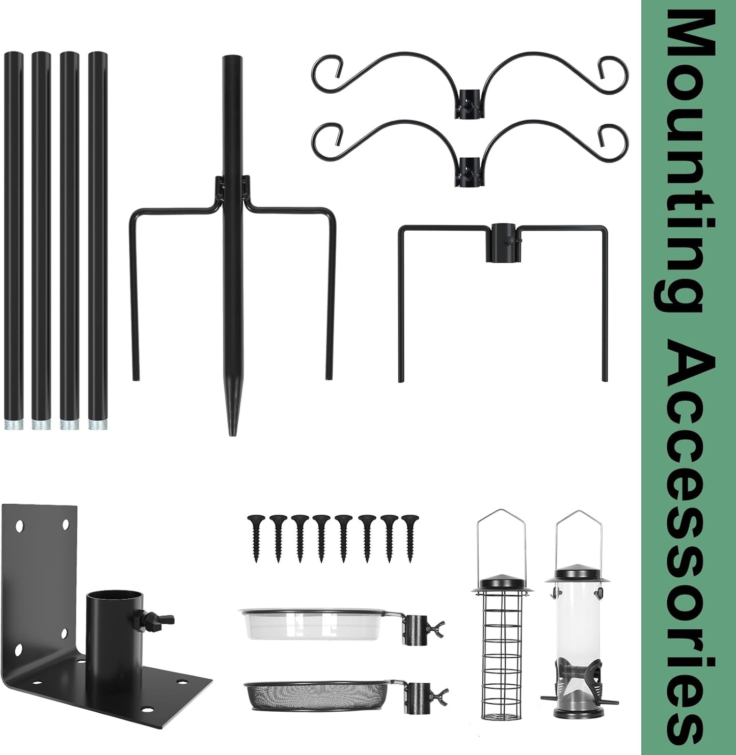 ERYTLLY Bird House Pole Mount Kit 80 Inch 2 Pair Hooks Multi Feeders Bird Bath Feeder Tray - Heavy Duty Adjustable Bluebird Feeder Support Rod Stand Set for Outside, Yard, Garden