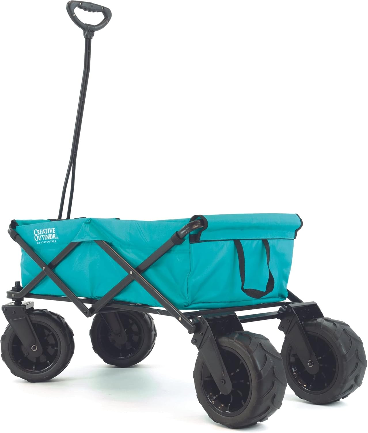 Creative Outdoor Push Pull Collapsible Stroller Wagon, 200lbs Weight Capacity, Beach Hauler XXL All-Terrain Portable Folding Cart, Giant 10" Wheels, Park, Garden & Tailgate (Teal)
