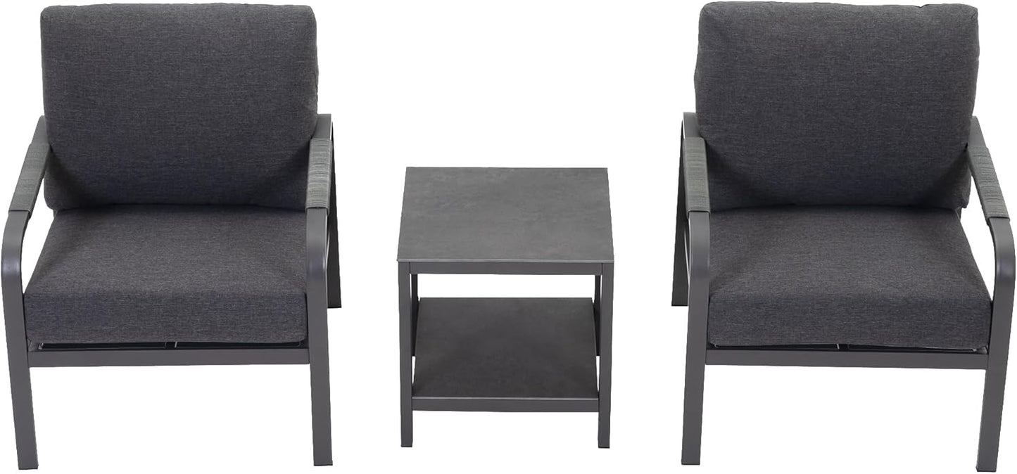 3 Piece Outdoor Bistro Set, All Day Hand-Woven Rattan Patio Furniture Set with Aluminium Frame and Coffee Table, Waterproof Fabric, Thickened Sponge Cushion, Suitable for Patio, Deck,Grey