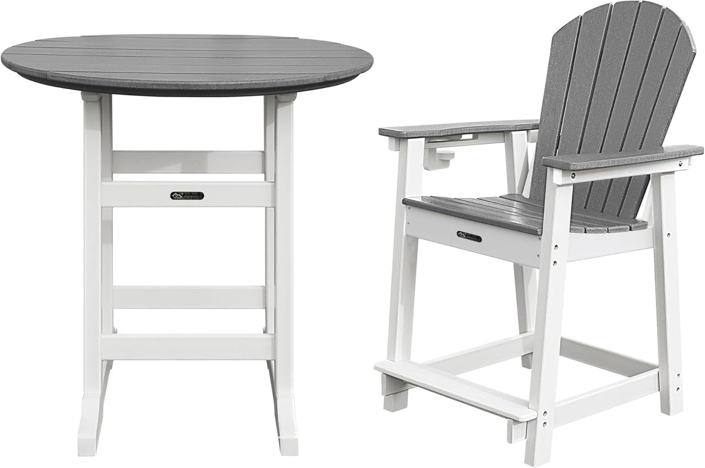Patio Bar Tables, Outdoor Bar Table, Tall Adirondack Chairs Patio Bar Tables Set (Gray, 2 PCS Set)