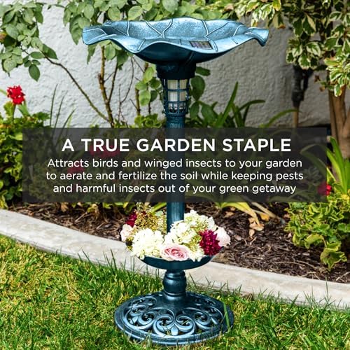 Best Choice Products Bird Bath W/Solar Light & Planter - Peacock Blue