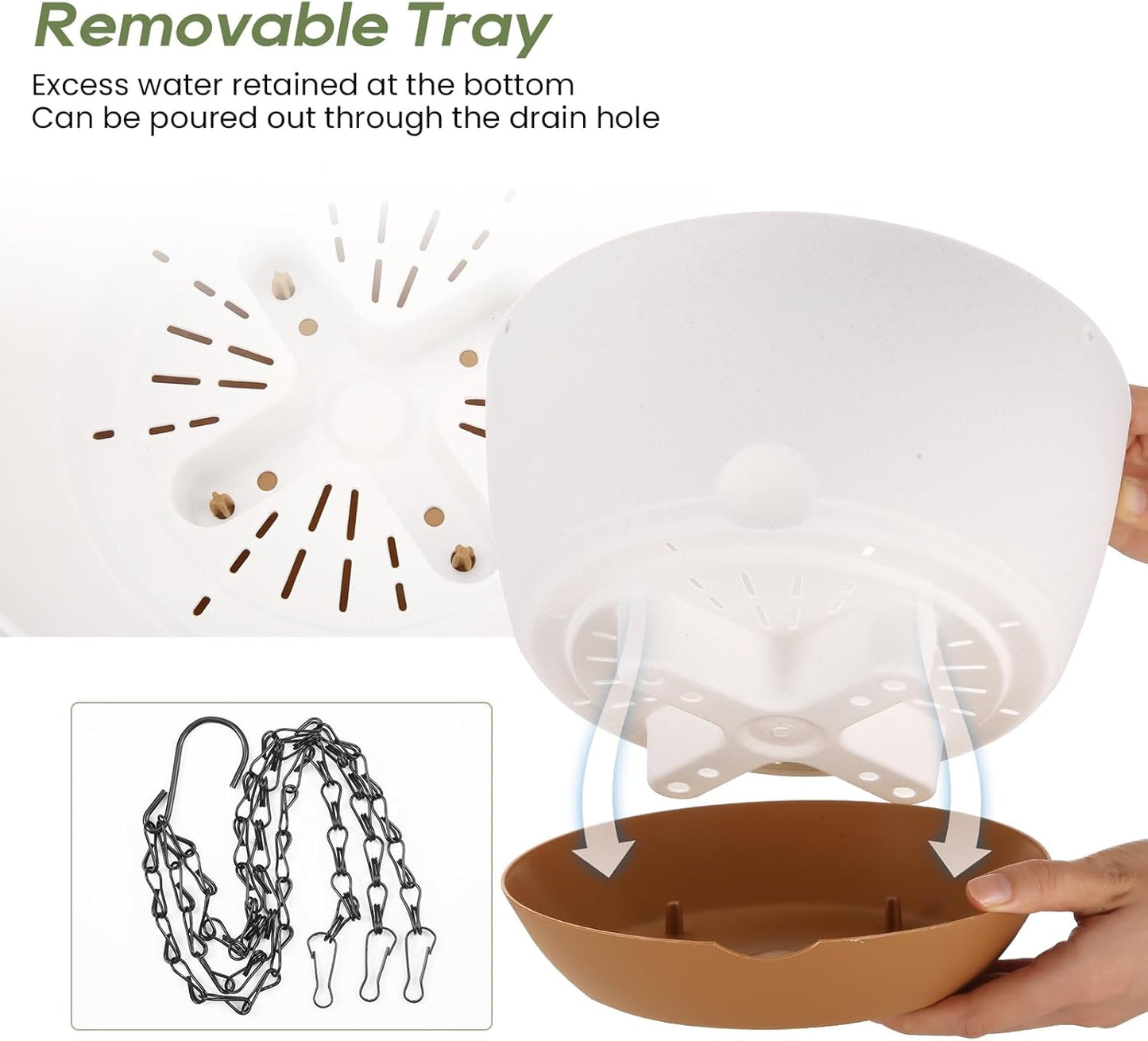 10 Inch Hanging Planter, 2 Pack Hanging Plant Self Watering Pot with Drainage Holes and Saucers, Hanging Baskets Flower Pots with Macrame Rope Hangers for Garden Home -White