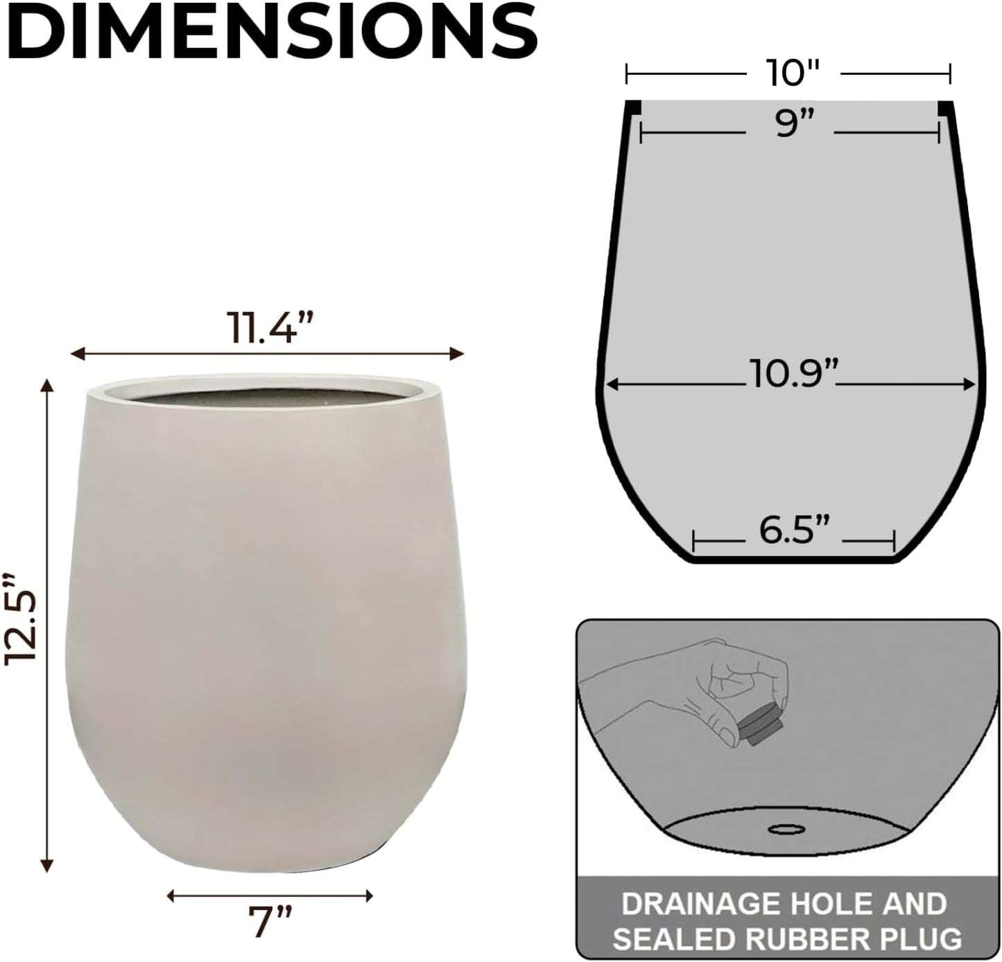 12.5"H x 11.4"D Corso Fiberstone Round Tapered Planter with Drainage Hole, Smooth Finishes, Weather Resistant for Indoor and Outdoor Use, Included 2 Extra Coco Mats (Taupe, 9" Pot Opening)