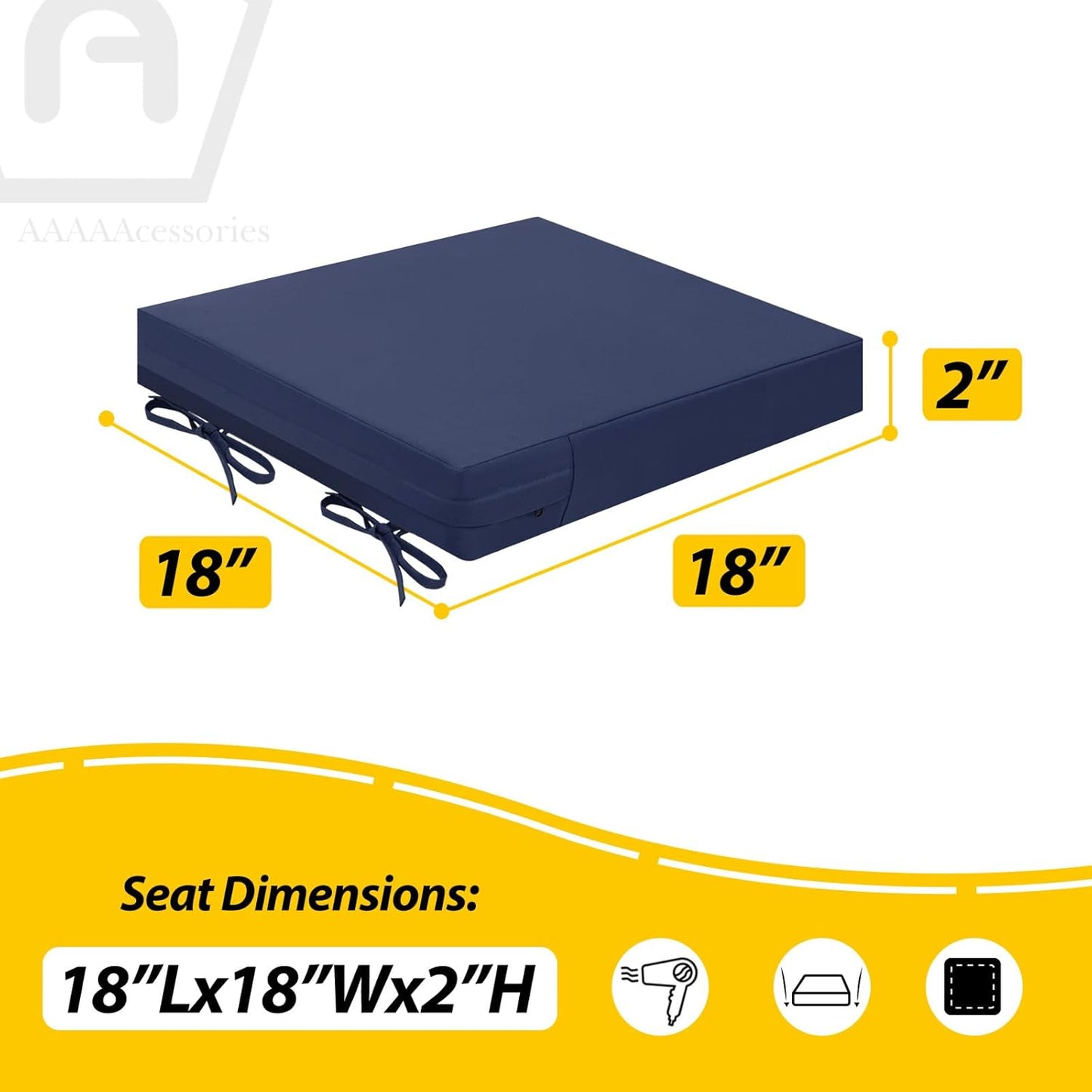 AAAAAcessories Outdoor Seat Cushions for Chairs, Waterproof, Fade-Resistant Patio Furniture Replacement Cushions, 18" x 18" x 2", Set of 2, Navy Blue