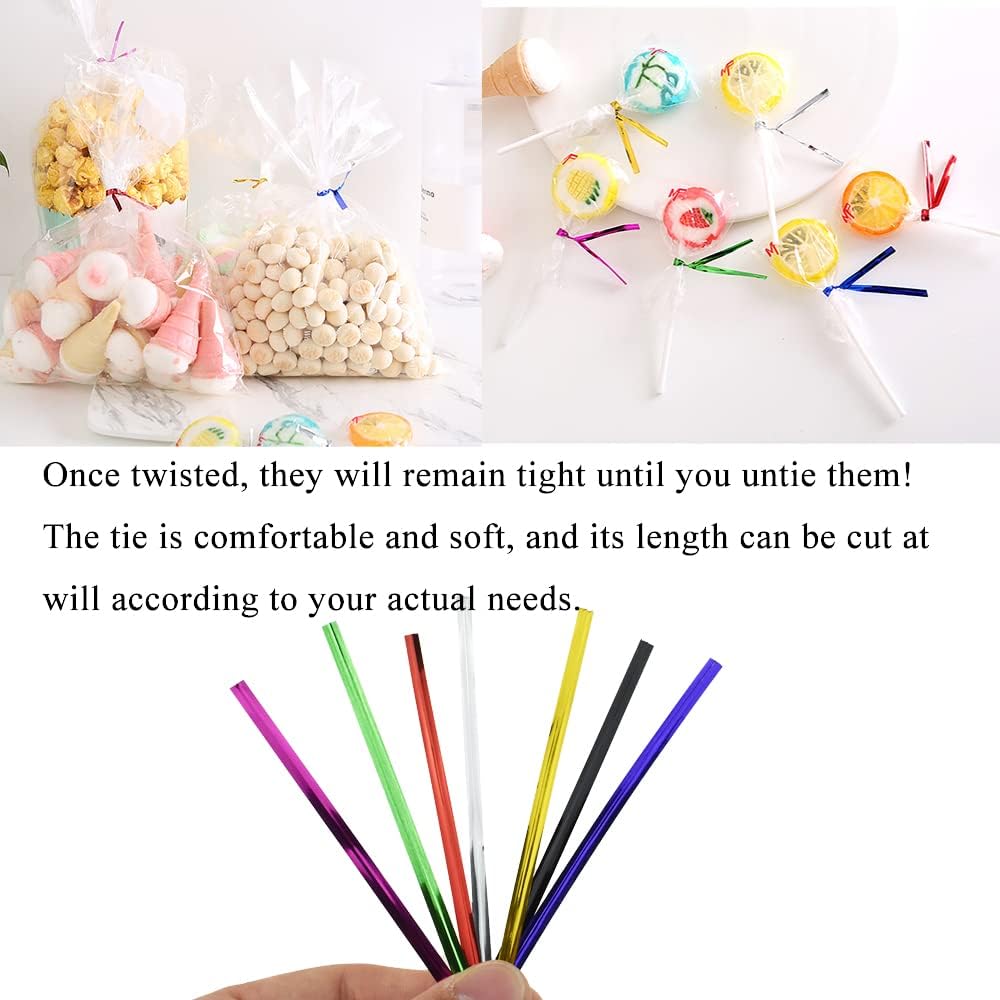 HAHIYO 700Pcs 4 inches 7 Colors Metal Twist Ties Bread Candy Coffee Bag Ties Plant Garden Twist Ties for Cellophane Treat Bags Gift Wraping Bags Plastic Bags Halloween Party Cake Present Art Crafts