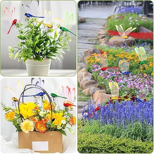 24 Pieces Dragonfly Garden Stakes 3D Dragonfly Garden Decor
