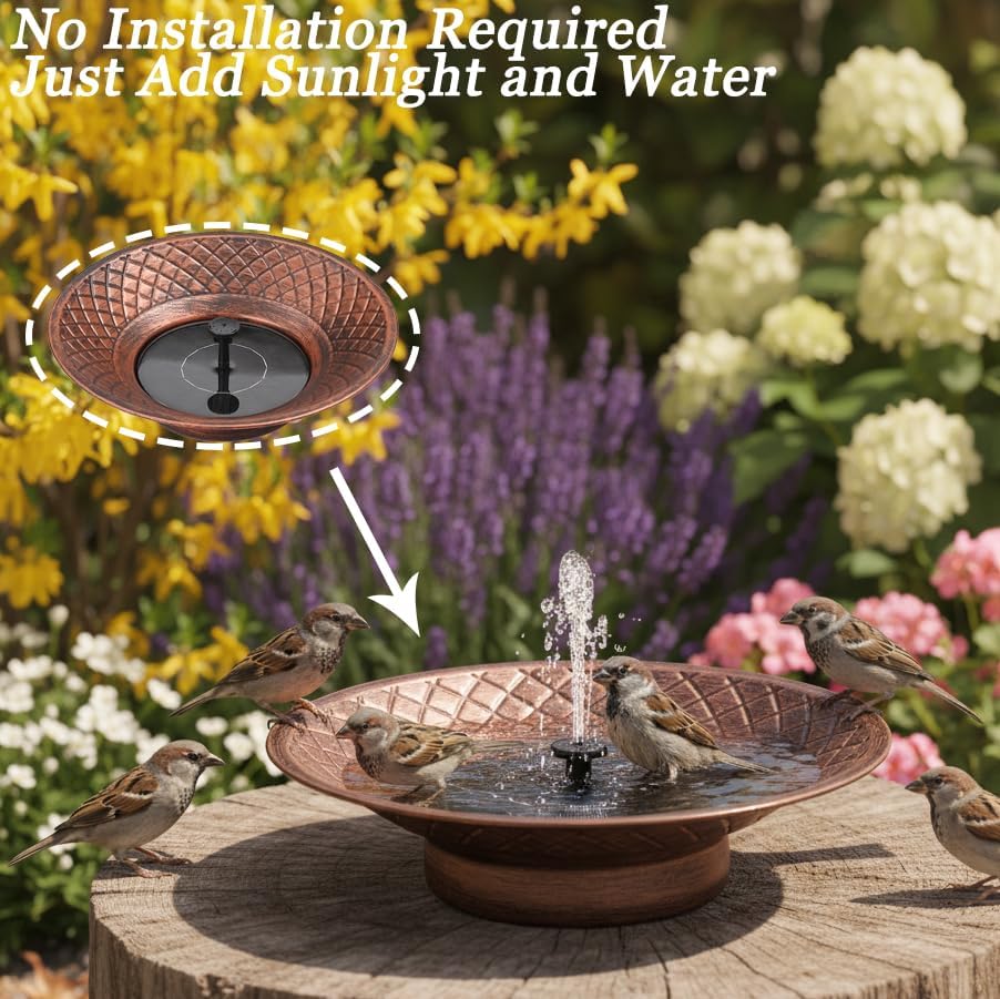 Bird Bath for Outside, 12.6" Solar Powered Bird Bath with Fountain