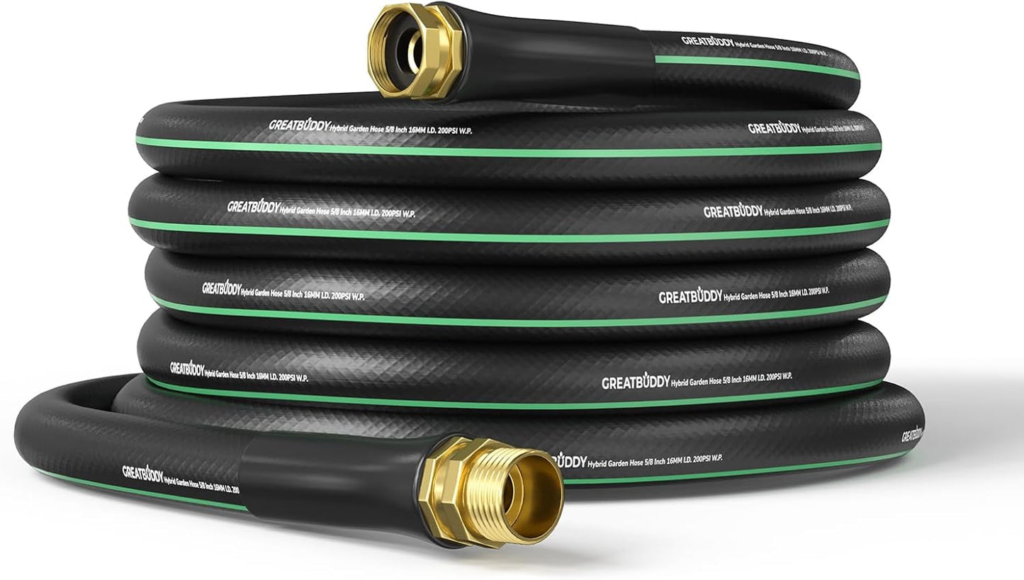 GreatBuddy 50 ft Garden Hose 5/8", Less Kink Heavy Duty Water Hose, Durable & Flexible Hose for Outdoor, Lawn, Car Washing, Pet Bathing and Household