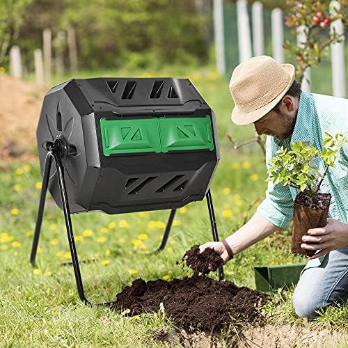 Dual Chamber Rotating Compost Tumbler, 43 Gallon Composter for Kitchen & Garden Waste, 360 Degree Turning Compost Bin - Green