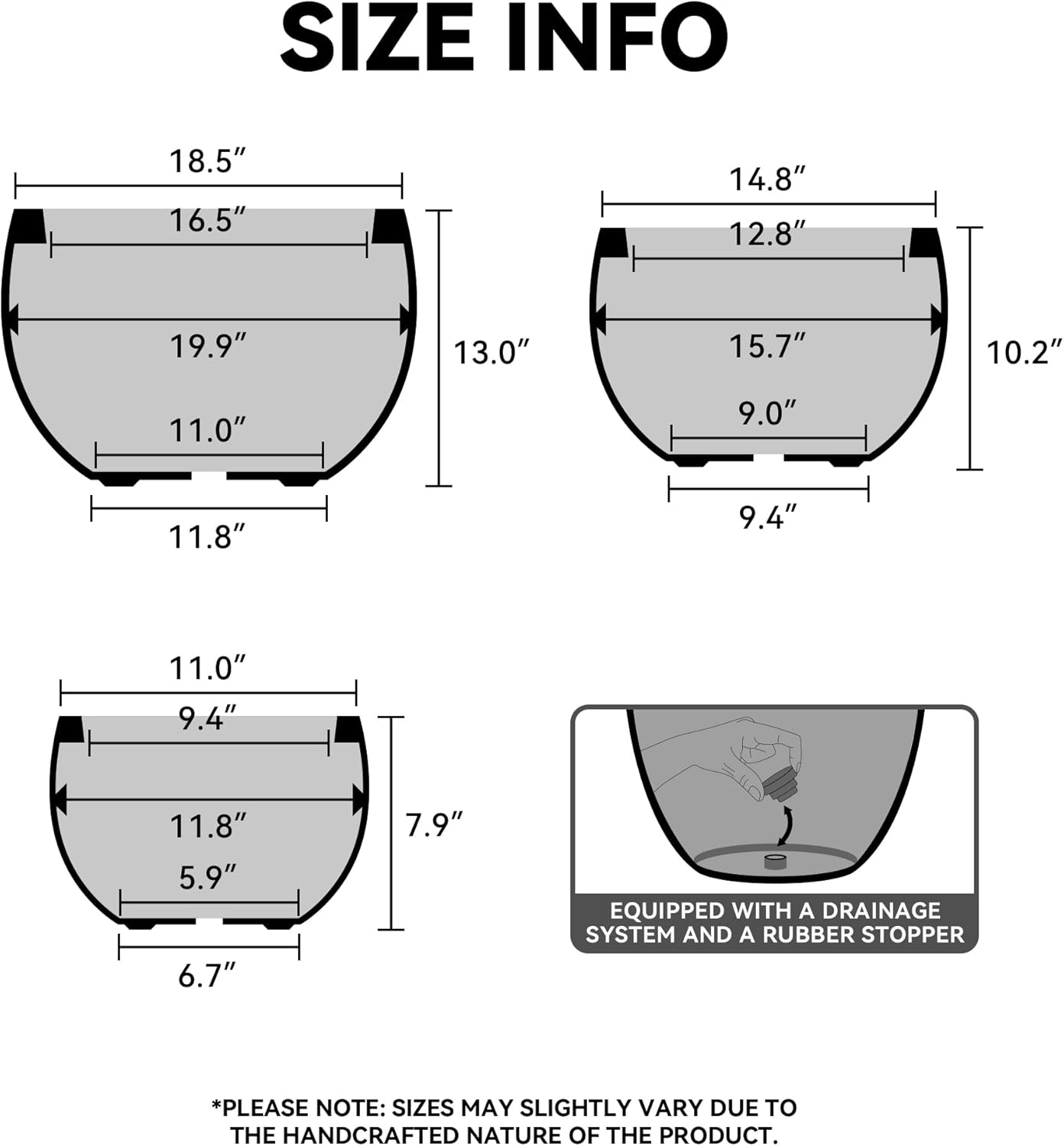 Kante 19.9" Dia Round Concrete Planter, Outdoor/Indoor Large Bowl Plant Pots with Drainage Hole and Rubber Plug for Garden Patio Balcony Home, Oil Rubbed Bronze