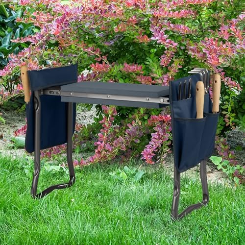 Pure Garden Garden Kneeler and Seat - Kneeling Pad Garden Stool with Tool Pouches - Gardening Gifts for Mom, Dad, Seniors, or Grandparents (Blue)