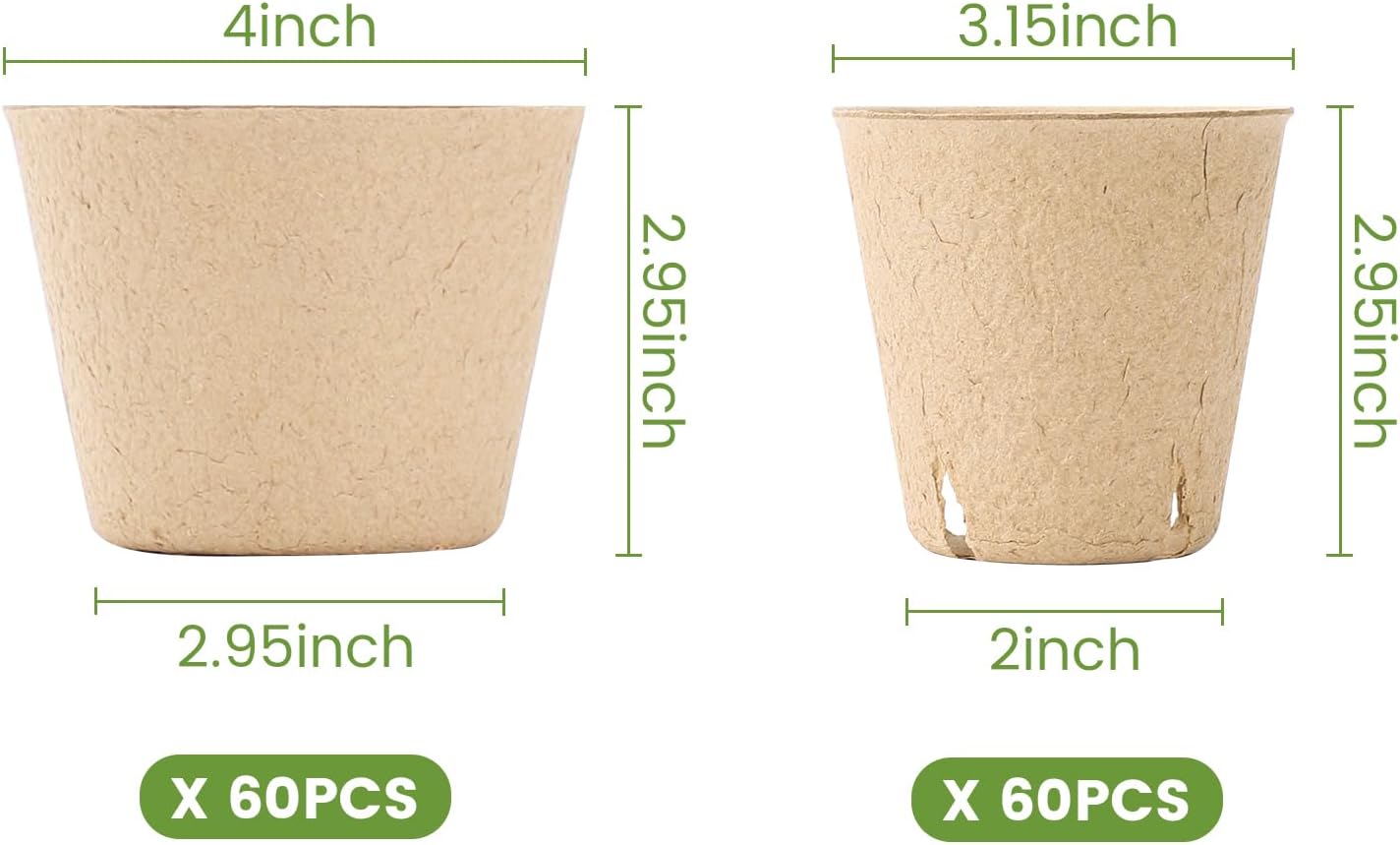 120 Packs 3.15 Inch + 4 Inch Peat Pots, Biodegradable Pots for Seedlings with Drainage Holes, Herb Seed Starter
