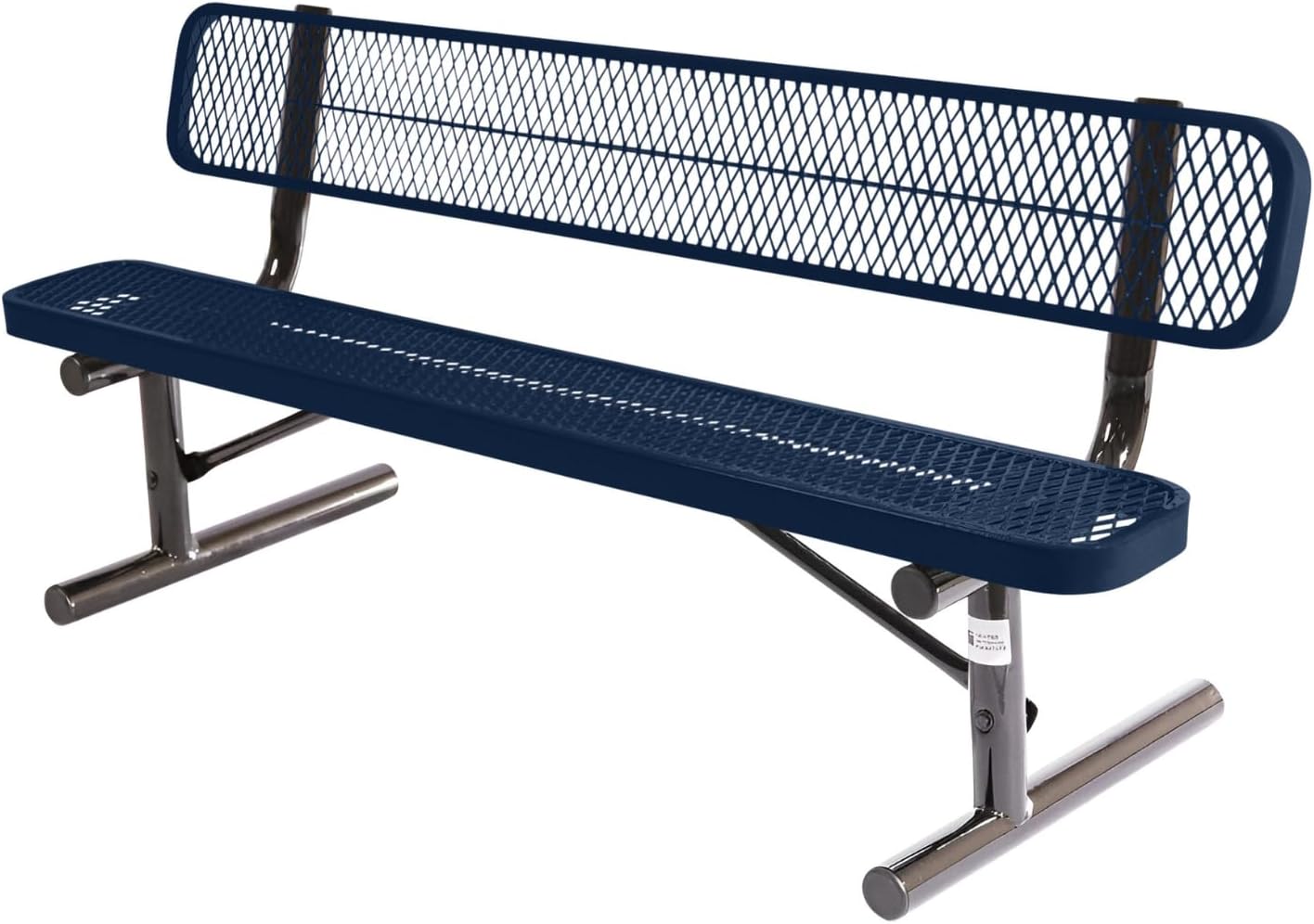 Heavy-Duty Portable Outdoor Bench Thermoplastic Coated, Expanded Metal, Commercial-Grade Seating, Made in America (Portable with Back, 6 Ft, Textured Dark Blue)