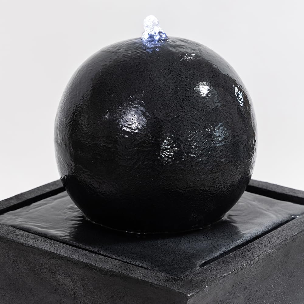 Black Sphere Water Fountain Outdoor –Unique Rotating Curve Design，Modern Zen Water Fountain for Garden, Patio, Indoor Floor Standing Decor,32.28'' Tall (Black)