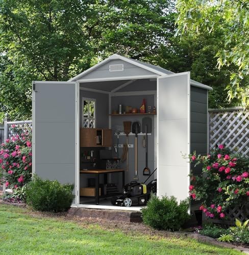 Devoko 6 x 4 FT Resin Outdoor Storage Shed with Floor, Plastic Tool Shed