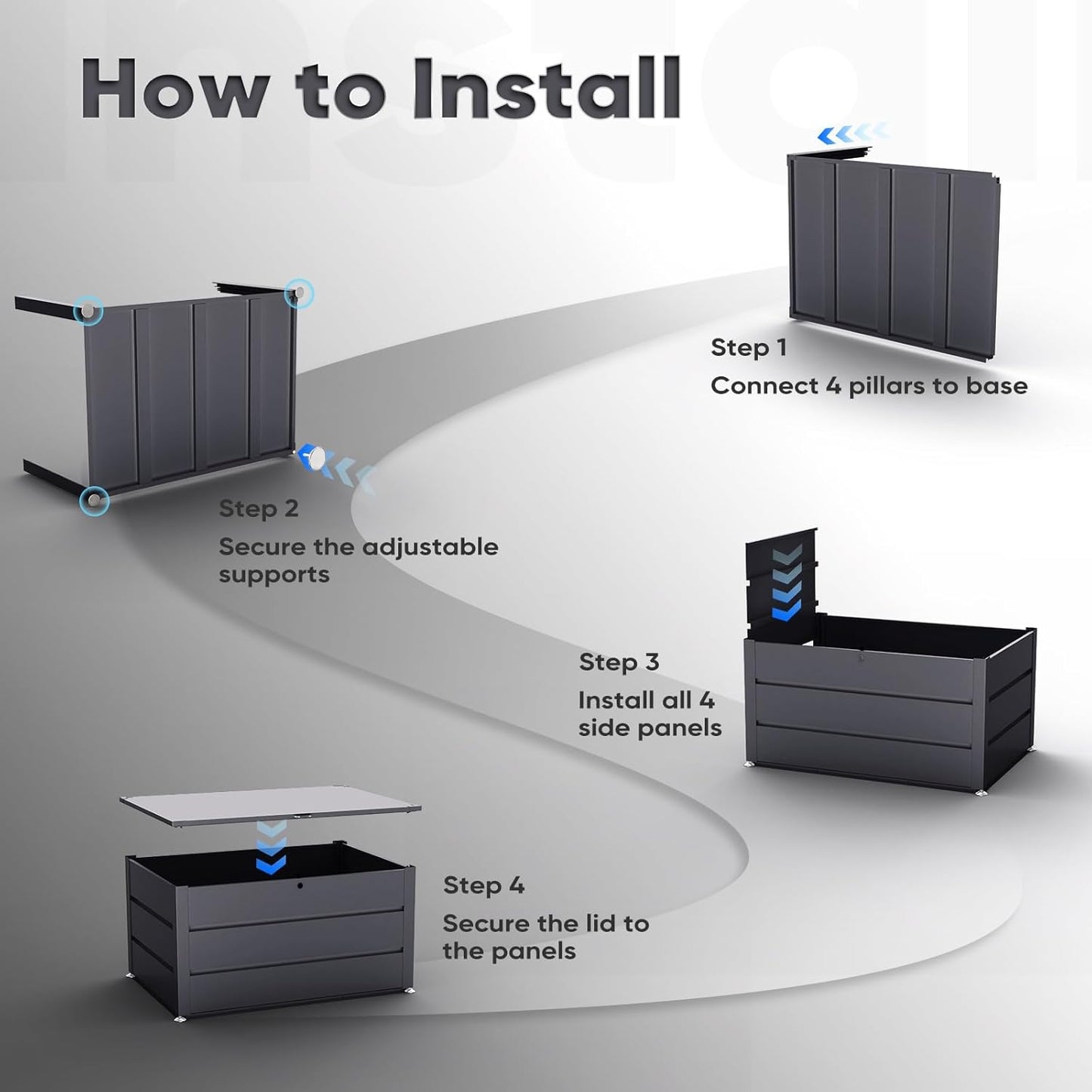 Quictent Metal Deck Box 150 Gallon Outdoor with Hydraulic Lid, Easy Assemble Waterproof Weather-Resistant Storage Bin, 660LBS Capacity for Patio/Garden/Poolside, Grey