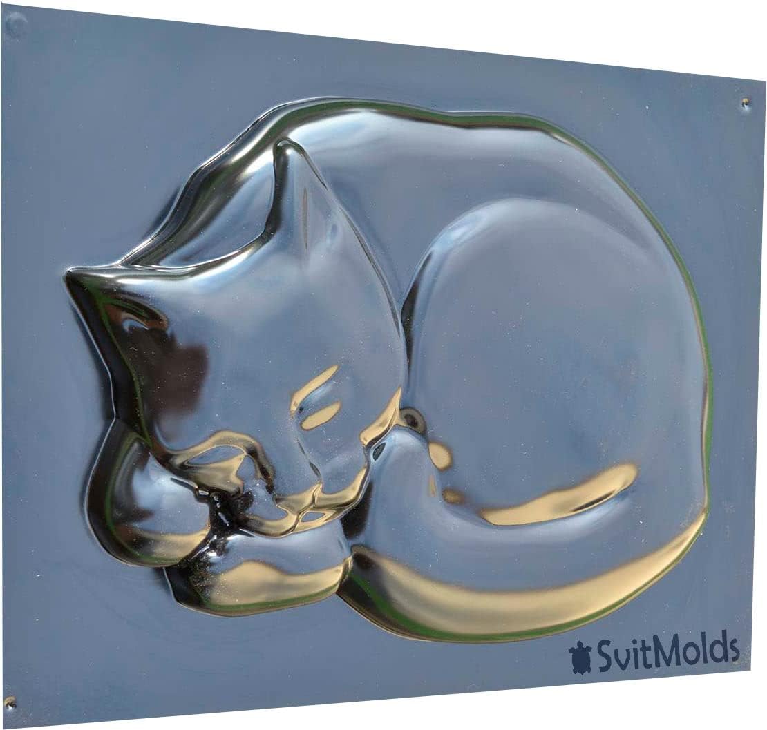 Concrete Mold DIY Cat Stepping Stone Mould Plaster Concrete Sleeping Cat Garden Path Patio or Yard Size14,6" x10,9 x1,6 S03