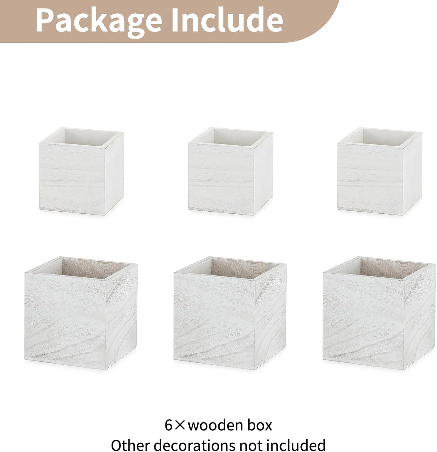 NUPTIO Wooden Box for Centerpiece Wedding: 6 Pcs Rustic Square Planter Box FarmhouseTable Fall Decor - 4×4" & 5×5" Whitewashed Small Wood Vases Flower Pots for Windowsill Home Garden